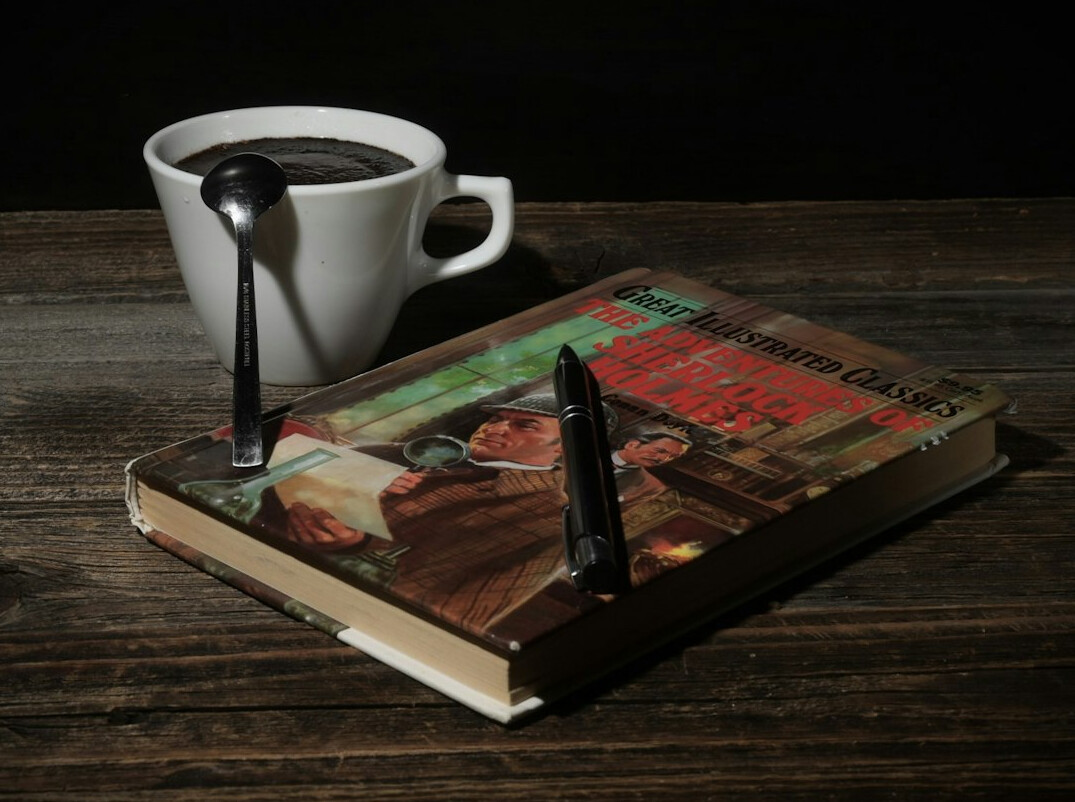 detective reading mystery book