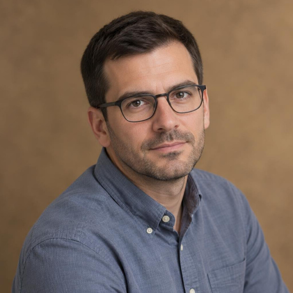 Studio portrait of a Croatian male historical researcher with glasses